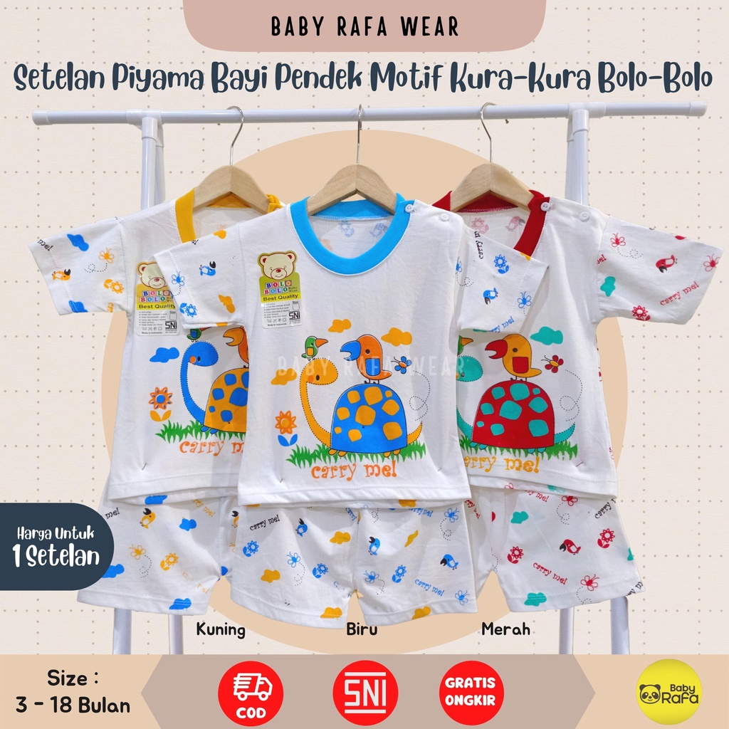 Setelan Piyama Baju Bayi Pendek 3 - 18 Bulan merk Bolo - Bolo SNI motif Kura - Kura