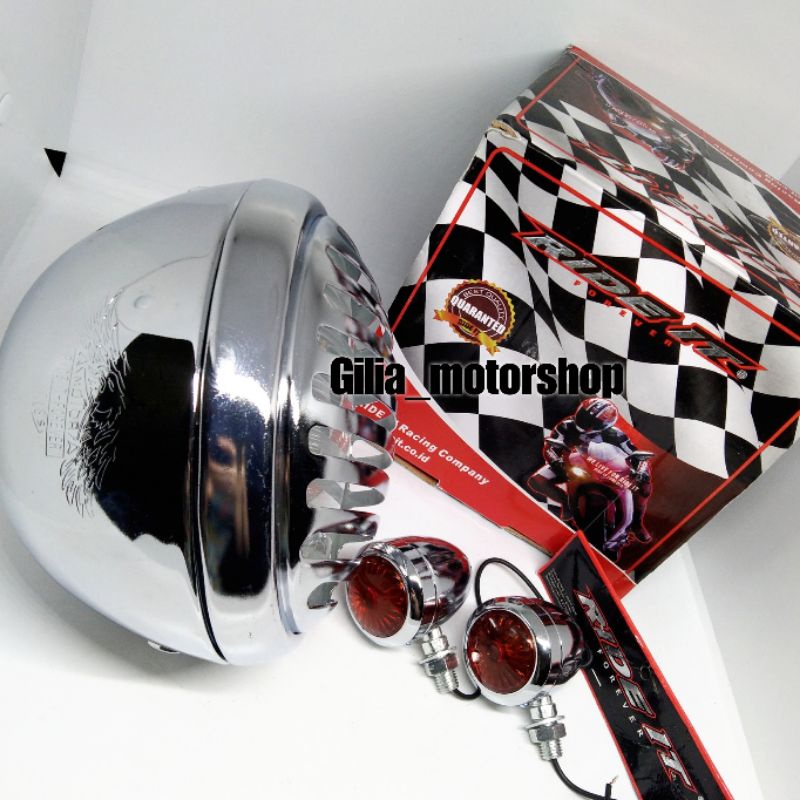 Headlamp Grill Reflektor Motor 7 INCH Ride It Original Import Chrome Plus Sen Paket Universal