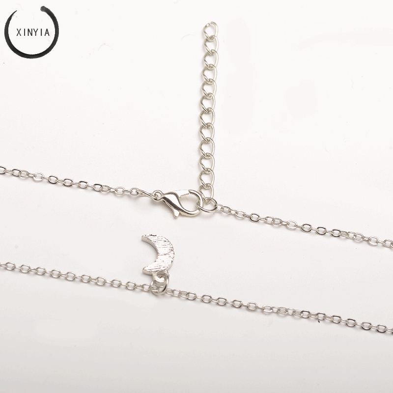 Moon Pendant Necklace Rhinestone Jewelry Dengan Rantai Pendek Klavikula Kalung Berlian Chain