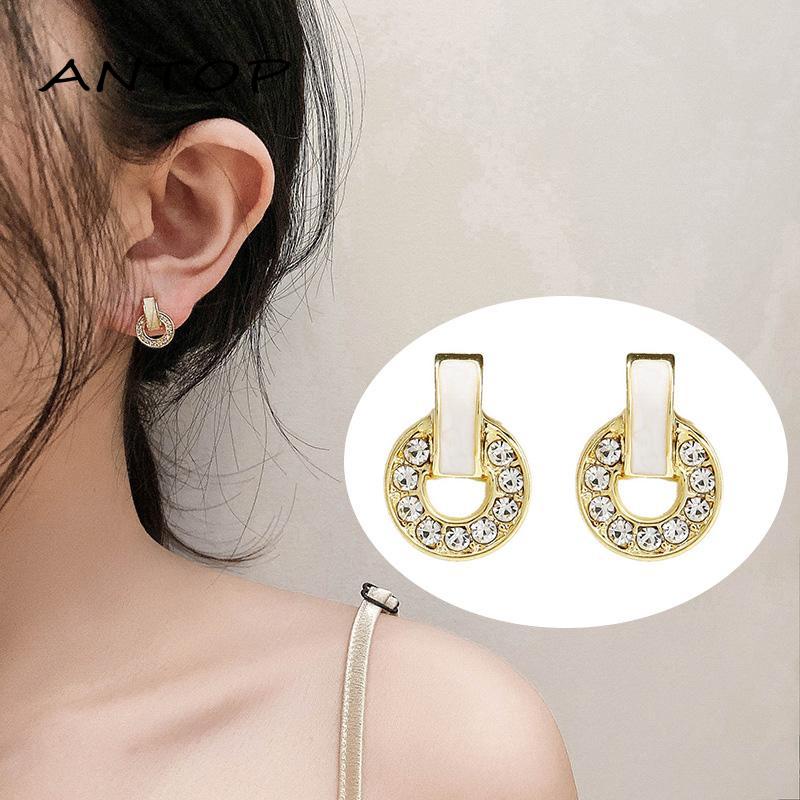 Anting Tusuk Bentuk Geometri Aksen Zircon Untuk Wanita