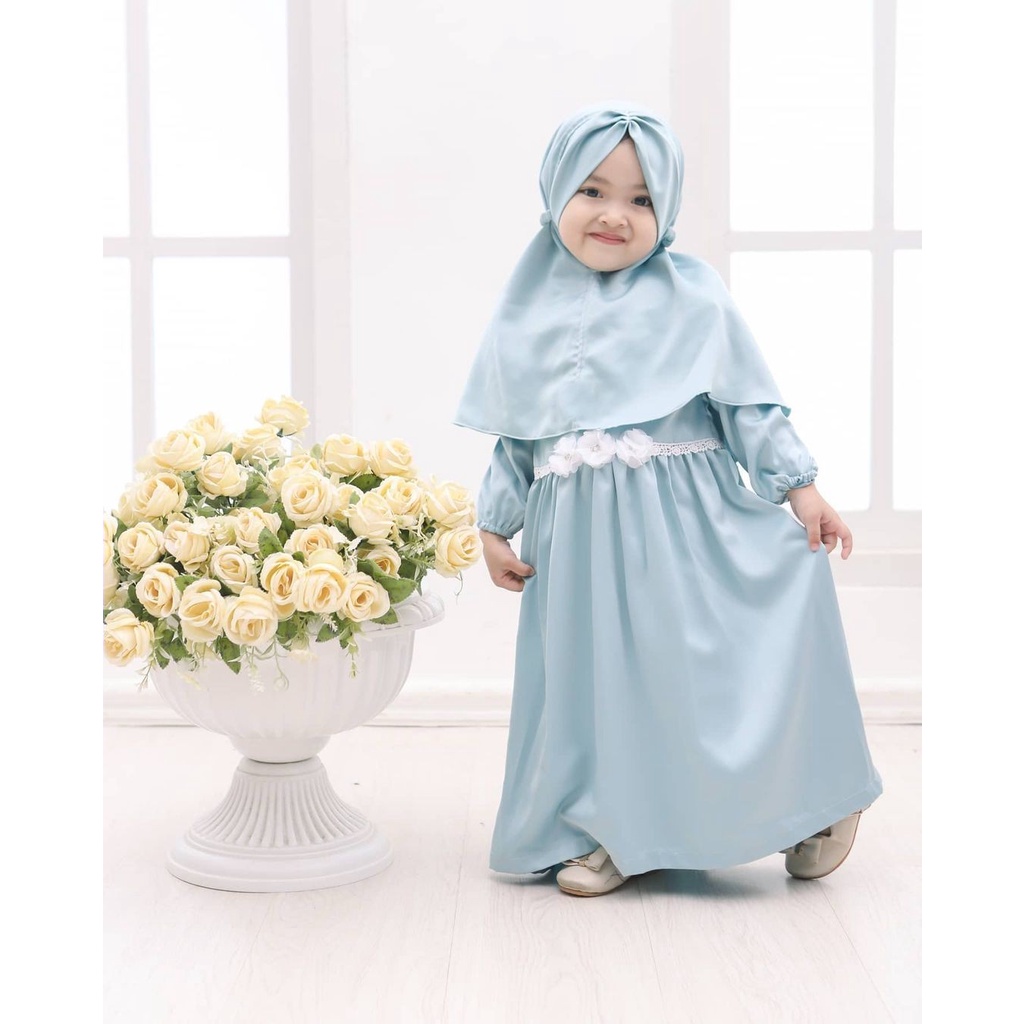 Gamis Anak Perempuan Syari Jersey Gamis Anak 1-8 thn Renda Pompom Kirana Jersey Gamis Anak Terbaru