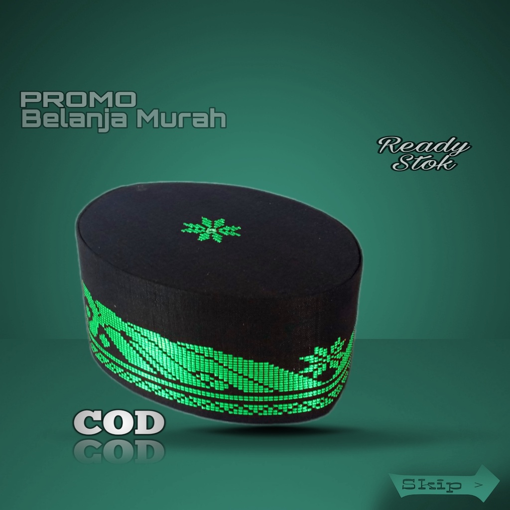 Songkok Dewasa Peci Hitam biru muda motif gunung KOPIAH