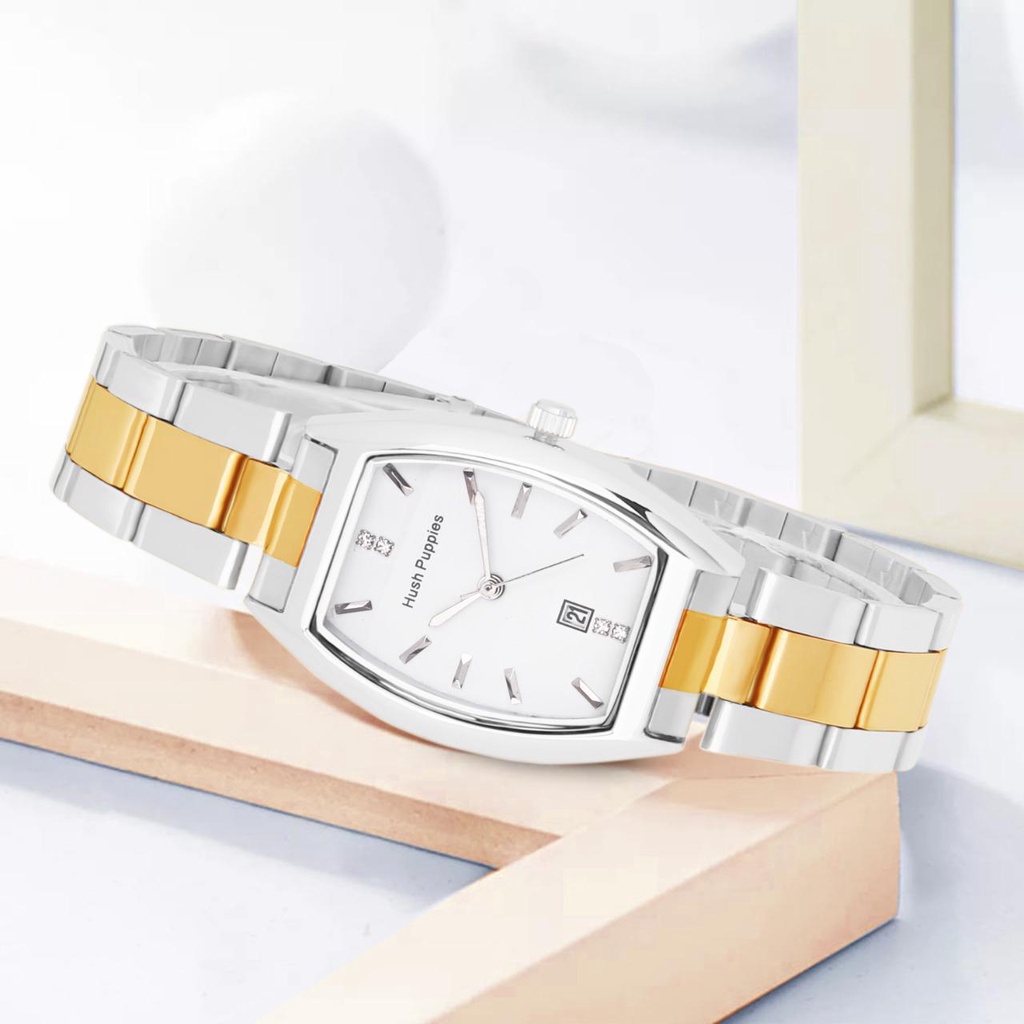 ( FREE BOX ) Jam Tangan Wanita/Cewek hush pupies Capsul Full Stainless Tanggal Aktif