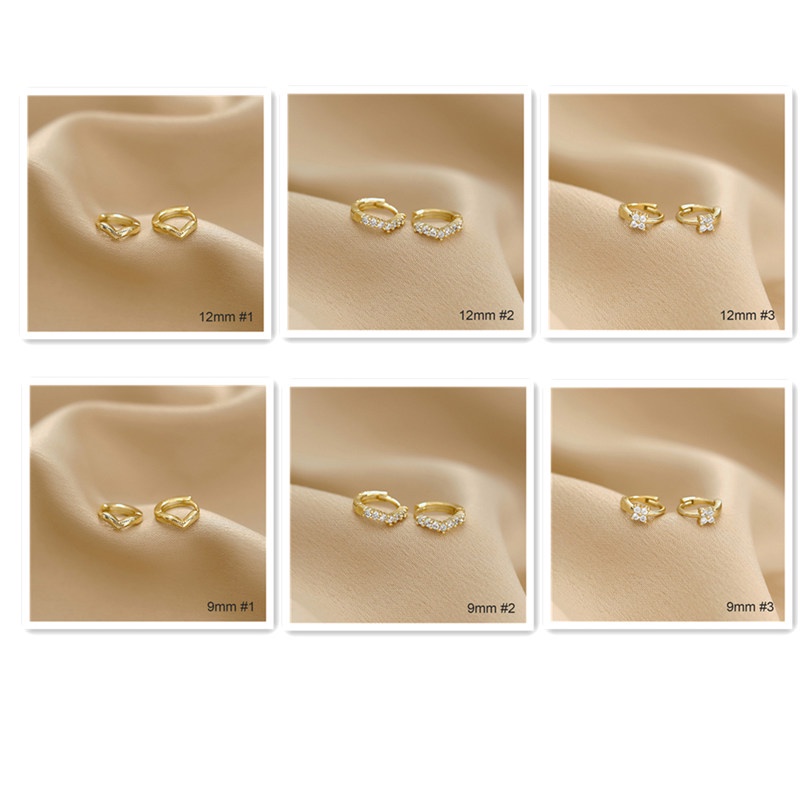 TK 1 Pair Gold-plated Mini Zircon Earrings Rhinestone Piercing Ear Clip Cubic Otic Cartilage Earring