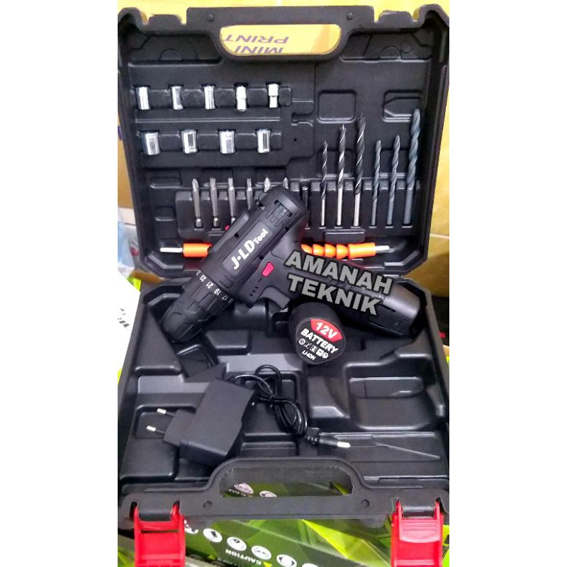 Bor batrei obeng besi drill cordless JLD 12V set