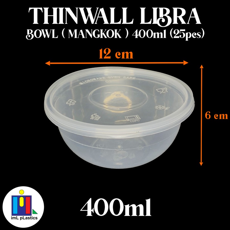 Kotak Makan Plastik THINWALL LIBRA BOWL MANGKOK 400ml-1 set 25pcs