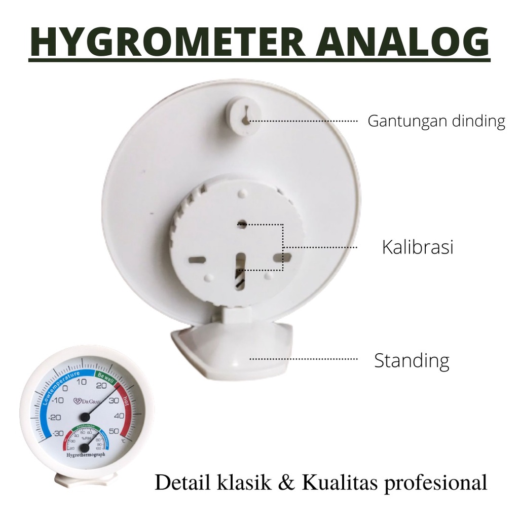 Termometer Alat pengukur suhu ruangan - Thermometer Hygrometer analog temperature room 5 inch DR GRAY