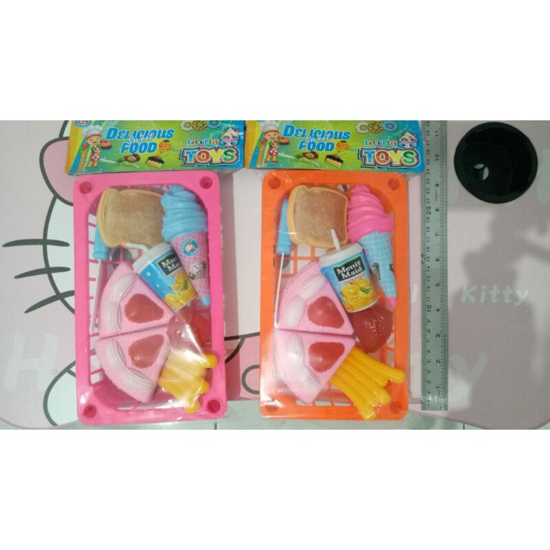 mainan delicious sweet food. mainan kue tar mini keranjang. set keranjang kue tar mini.