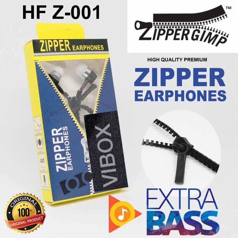 PROMO HF ZIPPER Z001 VIBOX ORIGINAL HANDSFREE Z-001 EXTRABASS METAL EARPHONE