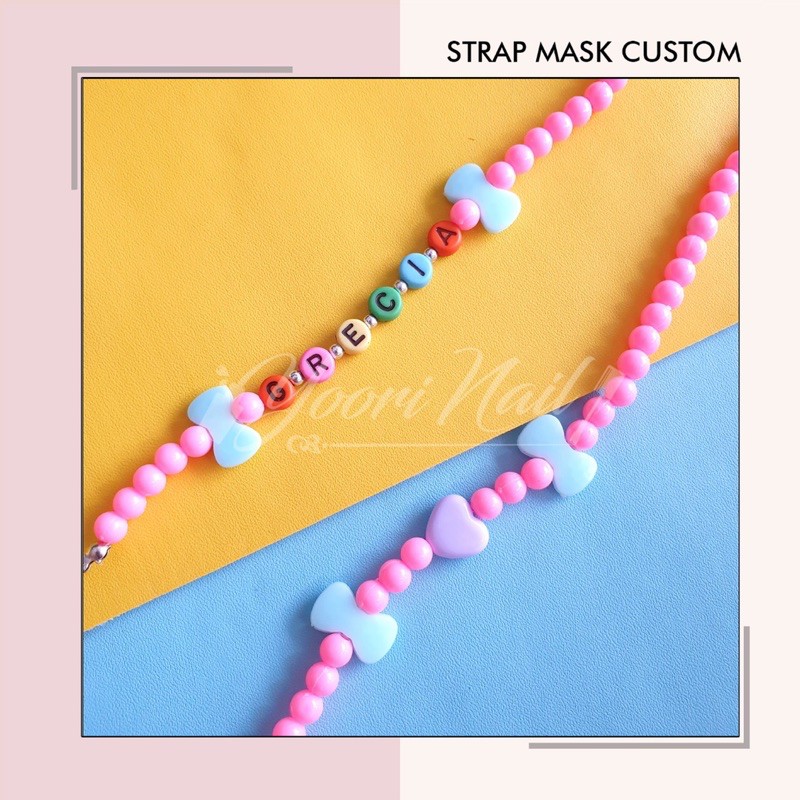 Strap masker custom nama strap tali masker custom kalung masker manik anak dewasa