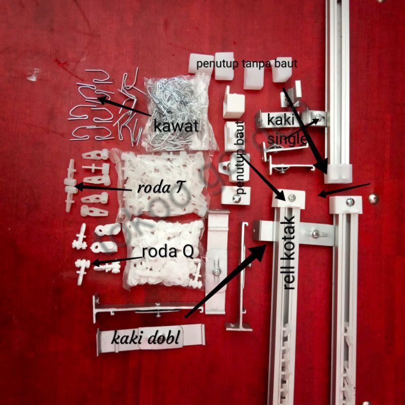 Pelengkap Gorden/Pelengkap Batang Gorden  Roda dan Kawat Pengait Gorden