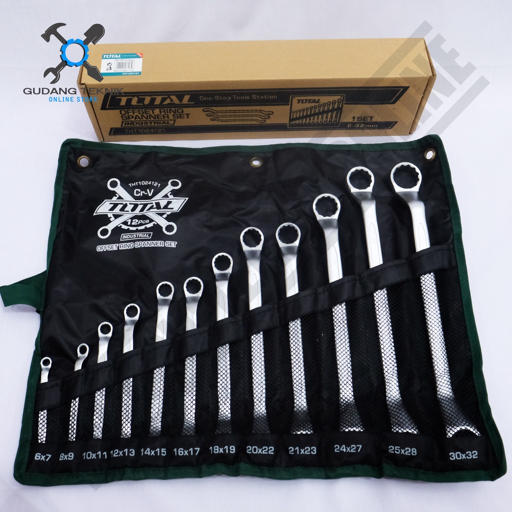 Kunci Ring 1 SET 12pcs 6-32mm TOTAL THT1024121 / Offset Ring Spanner - Double Ring Wrench Set 12 pcs