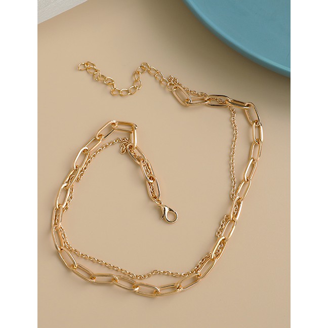 LRC Kalung Fashion Golden Alloy Chain Double Necklace P16552