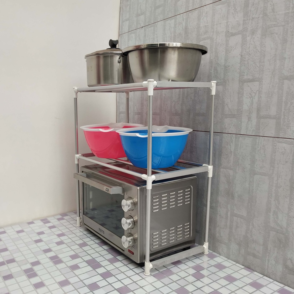 RAK MICROWAVE/OVEN TNGKAT 2 RAK DAPUR ALMUNIUM ANTI KARAT