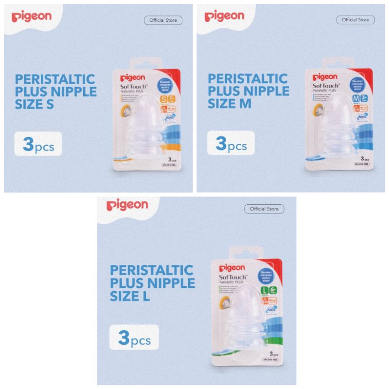 Pigeon Peristaltic Plus Wide Neck Nipple Isi 3 Pcs - Dot Susu Bayi