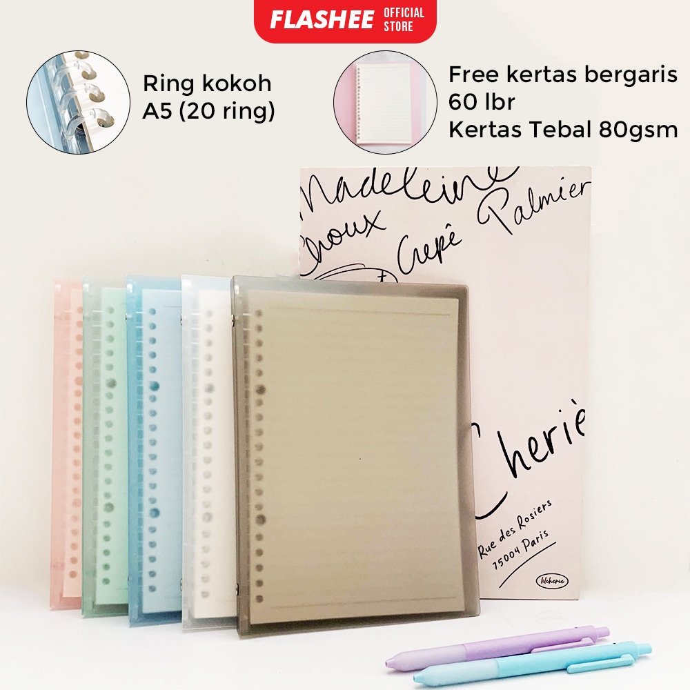 

Flashee Buku Vivid Loose Leaf Binder Pastel Transparan 60 Halaman Buku Catatan Notes Binding Clip A5 20 Ring