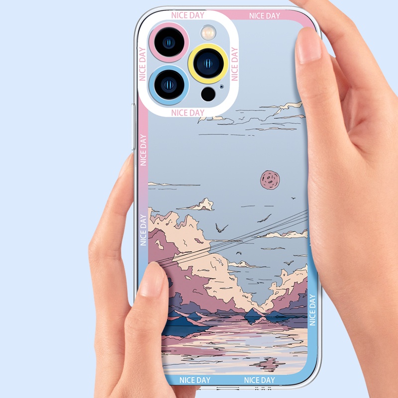 Dllencase Case TPU Bening Tahan Banting Desain Pelangi Untuk iPhone 14 13 Pro Max 6 Plus 6s Plus 7 7 Plus 8 8 Plus X XS XR XS Max 11 12 13 Pro 14 A2 Pro Max