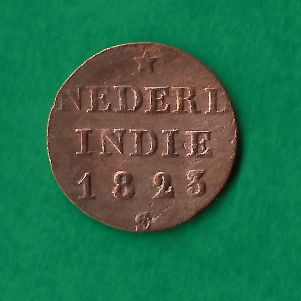 UB005 UANG KOIN KUNO ASLI 1/4 STUIVER TAHUN 1823 S NEDERLAND INDIE KOLEKSI UANG LOGAM VOC BELANDA