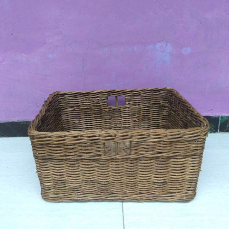 Keranjang rotan persegi kotak besar laci penyimpanan 42x32x22 cm