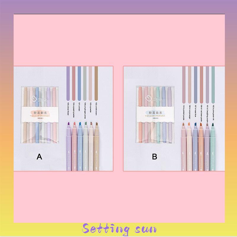 6PCS Spidol Highlighter Dua Sisi Ujung Lembut TN