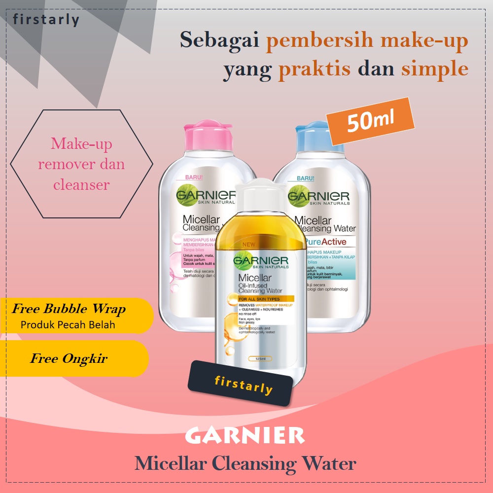 GARNIER Pembersih Wajah/ Micellar Water/ Cleanser/Micellar Cleansing Water Pink/Biru/Oren 50ml 125ml