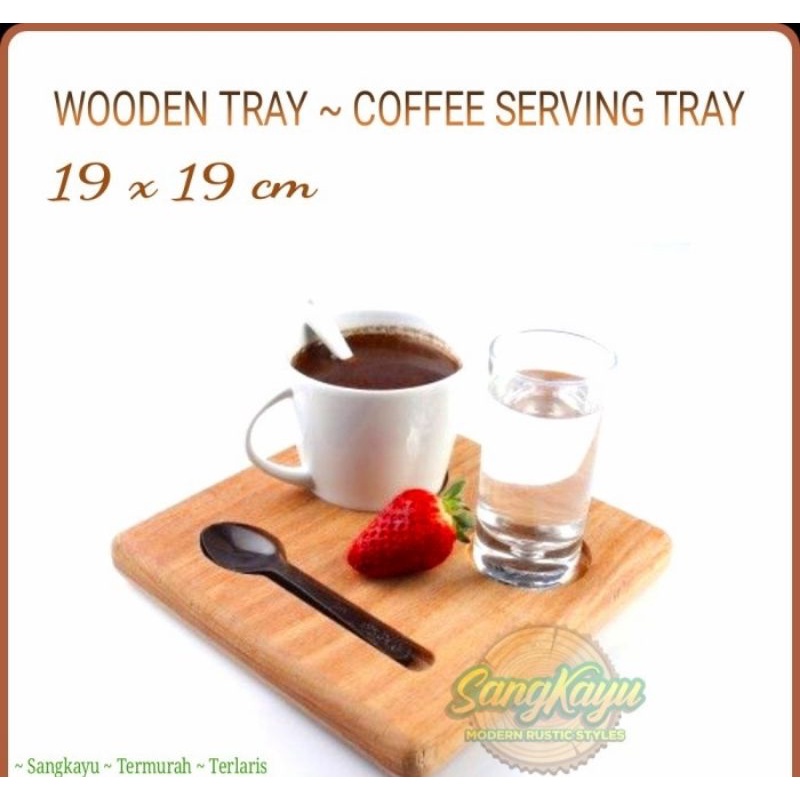 Wooden coffee tray 19x19cm nampan kayu nampan serving tray nampan saji - KAYU MAHONI