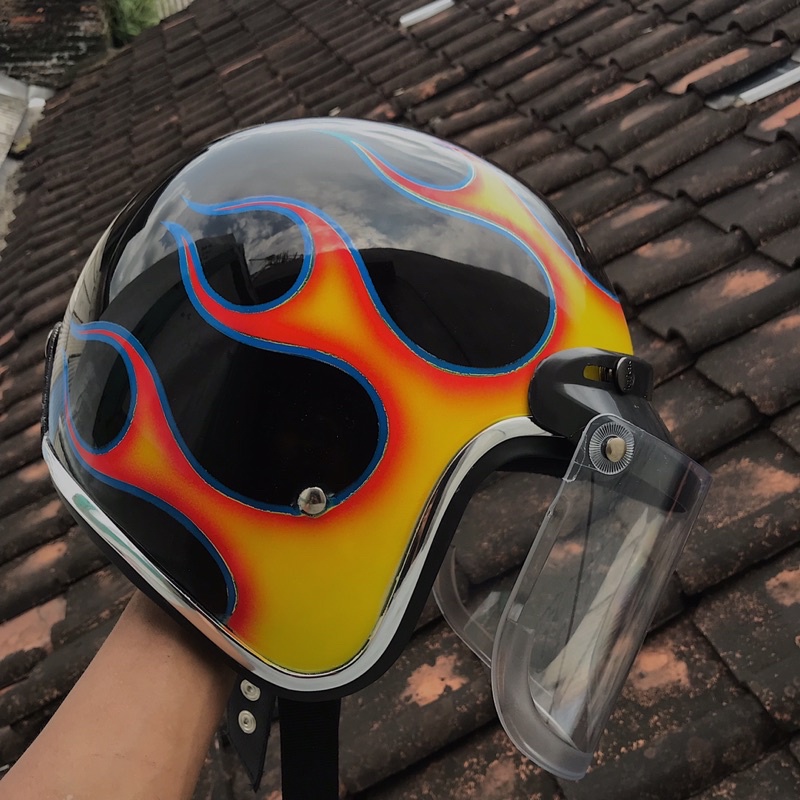 Helm Custom Flame - Helm Custom Chopper Bobber Vespa