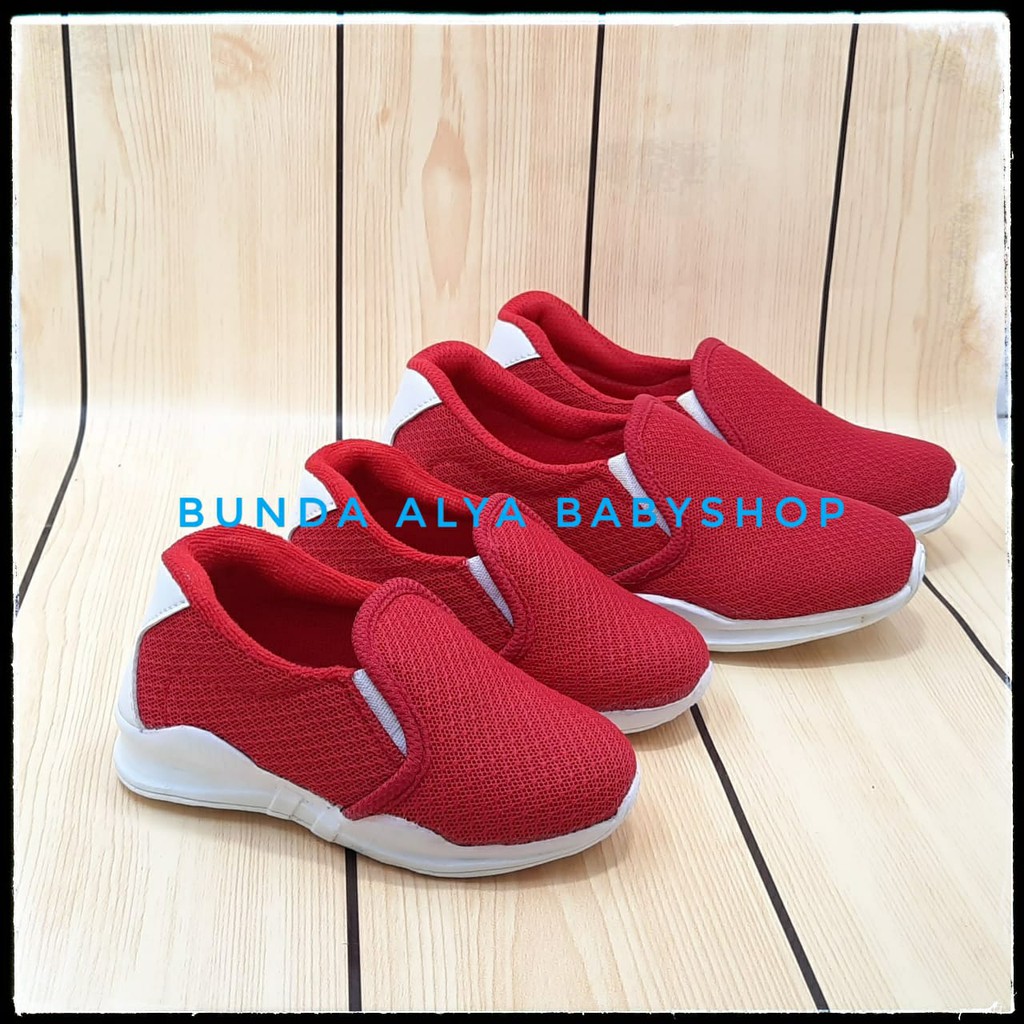 Sepatu Anak Laki Laki 2 3 Tahun Sport MERAH Sepatu Anak Cowok Cewek Sport Slip ON Alas Karet Anti Licin  Size 22 - 35