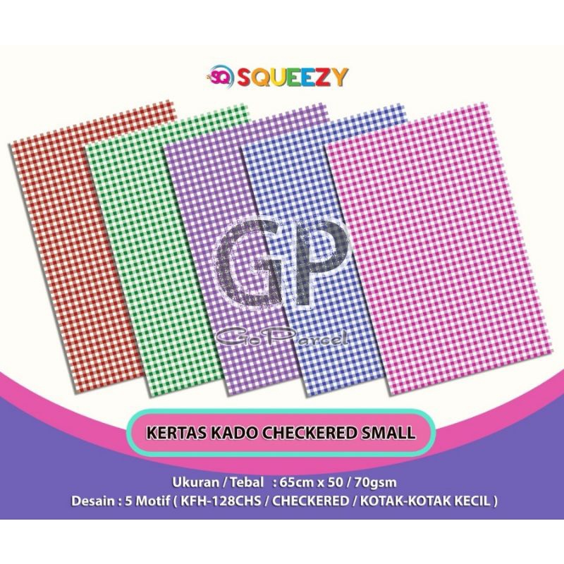 ( 5 Lembar ) KERTAS KADO SQ DOFF - GIFT WRAPPING PAPER CHECKERED / KOTAK BESAR SQUARE KECIL PLAID MINI