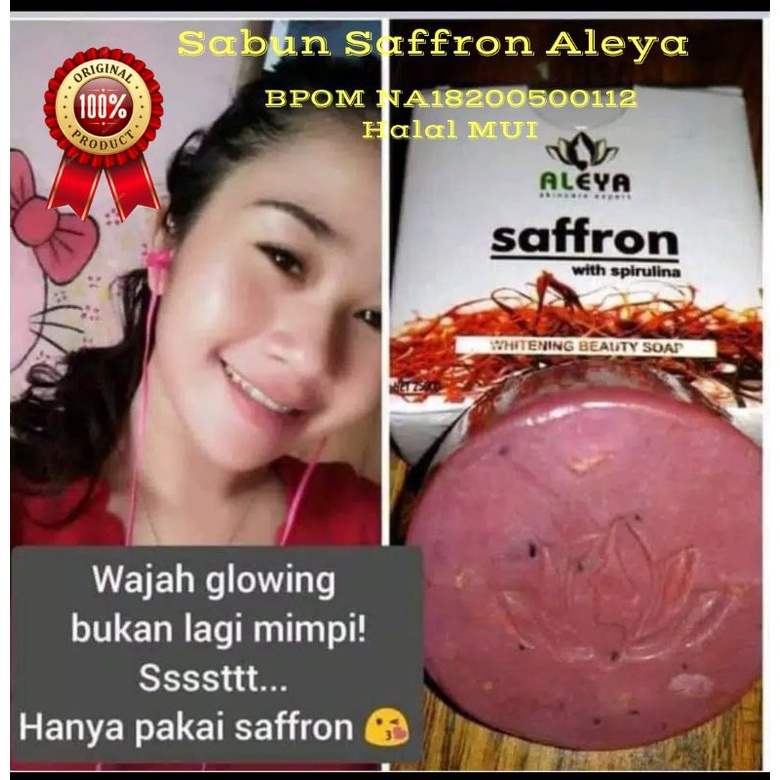 Sabun saffron Aleya pemutih wajah BPOM sabun saffron menghilangkan jerawat Spirulina Bidara spirulin