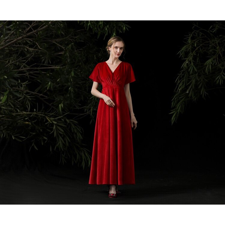 Backless Velvet Wholesale Red Evening Dress Women Evening Dress Lady Evening Dress