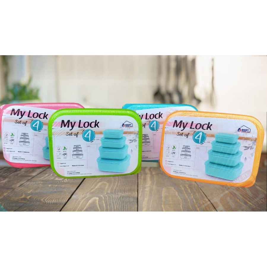 Toples Kotak Serbaguna Mylock Set 4pcs / Lunch Box Set Isi 4 / Tempat Makanan Bekal Rantang Piknik Tebal