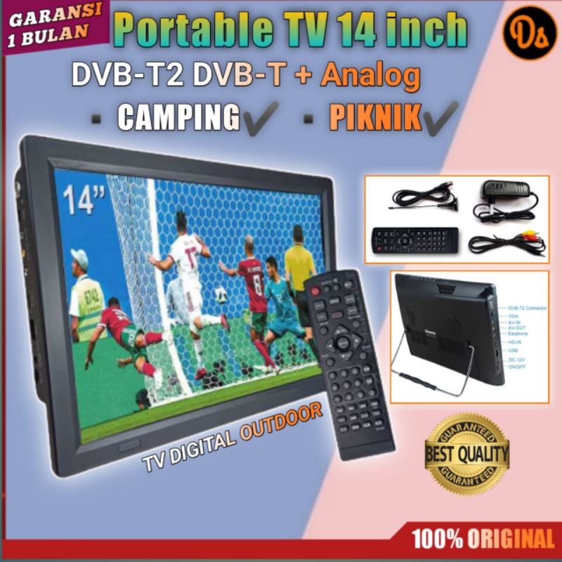 PROMO TV mini Portable LED HD TV Monitor 14 Inch DVB-T2 + Analog - D14 Taffware tv portable mini murah tv mini portable tv kecil mini tv kecil murah televisi minitv led kecil tv analog murah original 7CTN01BK