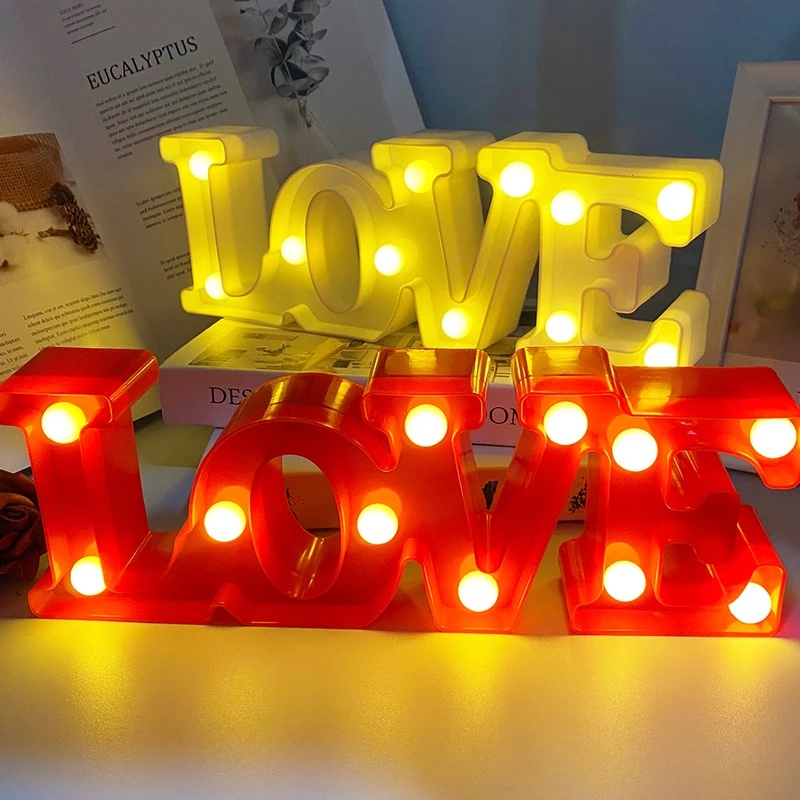 Romantic Wedding Anniversary Valentine's Day DIY 3D Love Alphabet Heart Letter Sign Neon Night Light Decoration