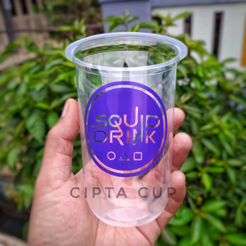 cup 16oz oval plus sablon 430ml gelas plastik boba