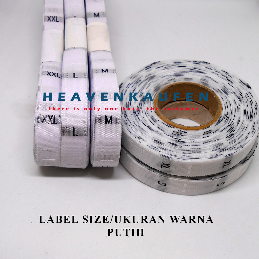 

100 pcs per rol Label Size XS, S, M, L, XL, XXL XXXL putih ukuran baju pakaian tag pita woven bordir
