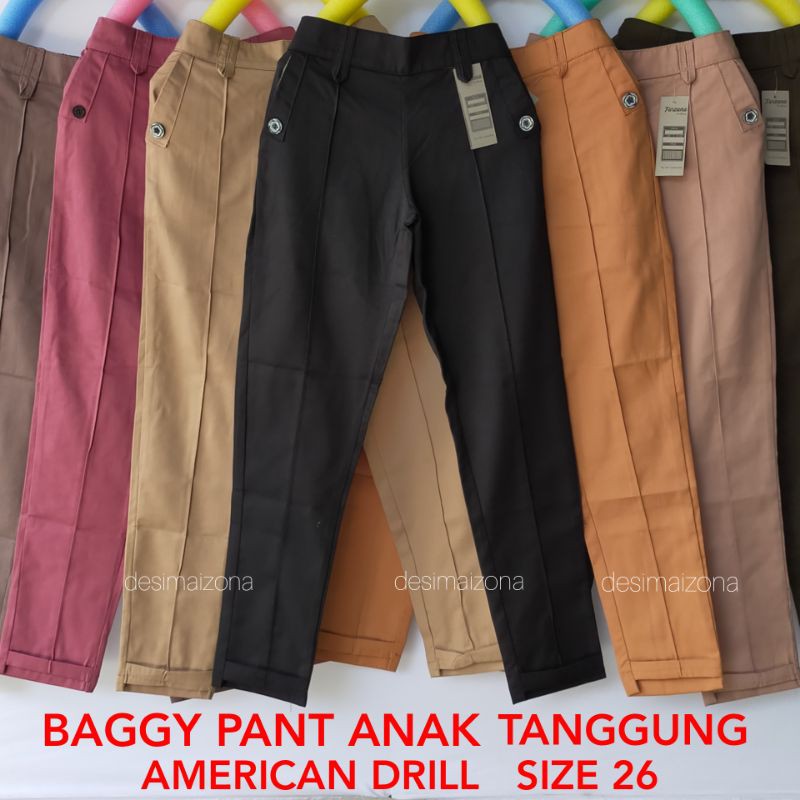 BAGGYPANT ANAK TERLARIS,MATT KATUN DRILL//SIZE 26//9-10 TAHUN