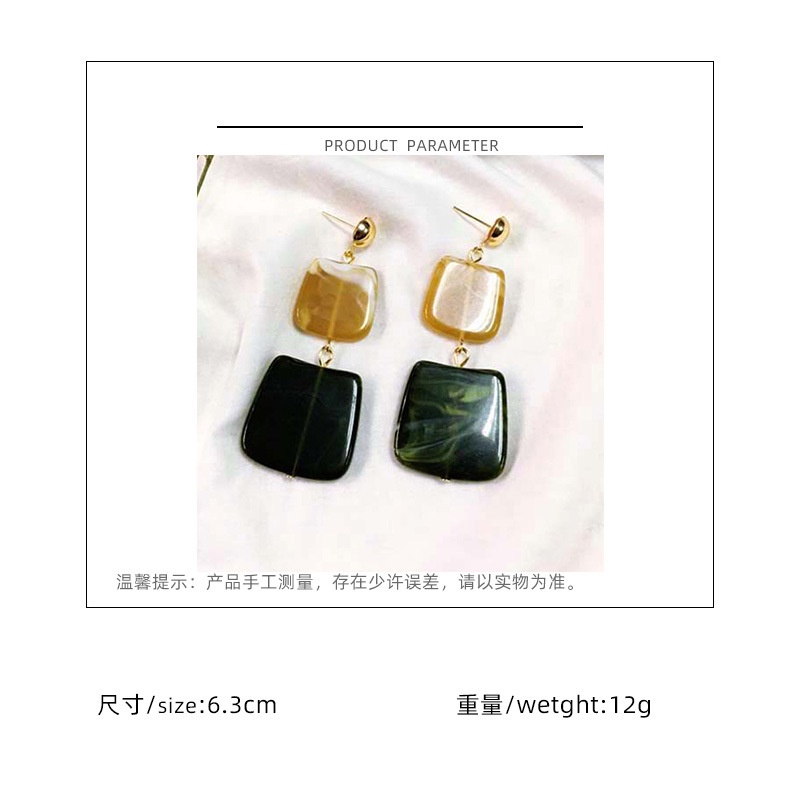 Korea geometris acrylic square tekstur jahitan dua warna panjang anting-anting anting-anting Korea g