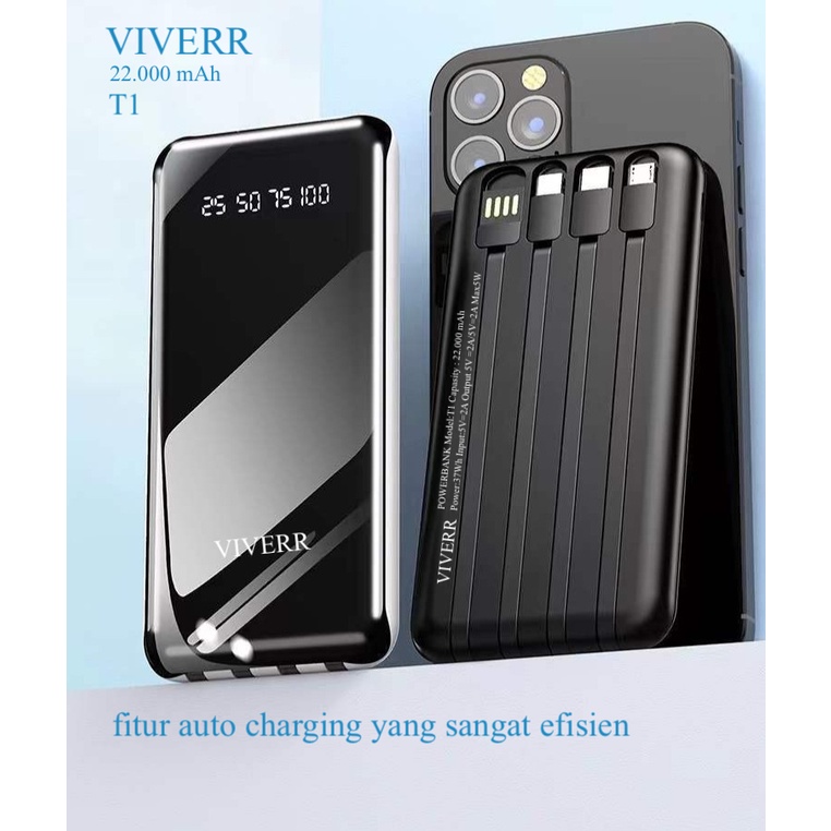 Powerbank slim model smart 3 kabel out[ut type C,micro, dan iphone T1 kapasiatas 22.000 mAh fast charging.