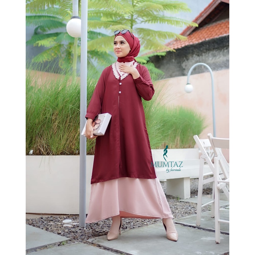 Dress deyna humera original mumtaz set outer look kuliah kerja formal RUFfle dadabusui gaun muslim terbaru new arrival update