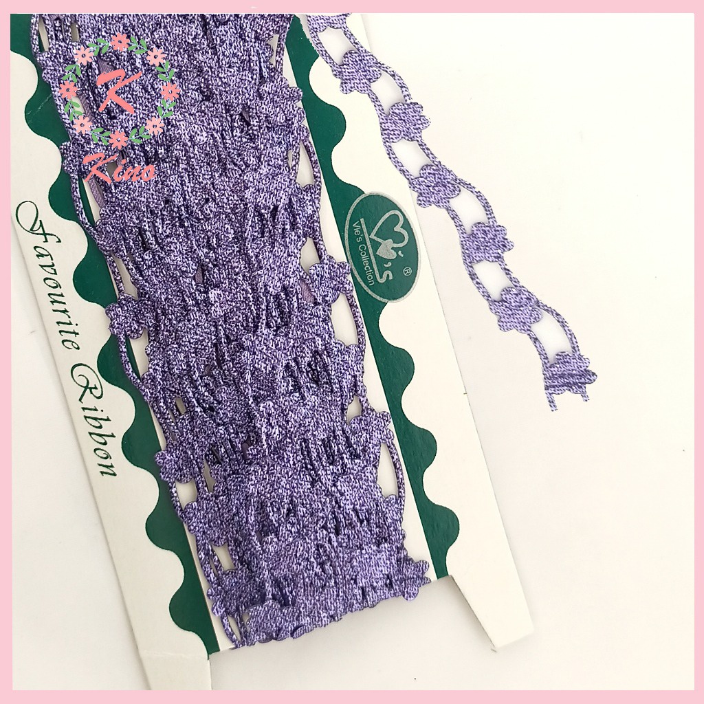 [PER ROLL] Renda Bunga Renteng Ungu Kecil lebar 2cm - vintage rustic hiasan souvenir hantaran hiasan