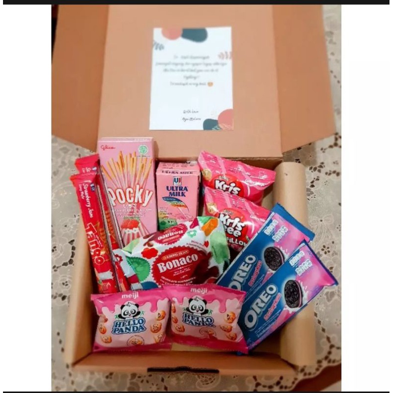 

hampers kado snack/kado ulang tahun warna pink
