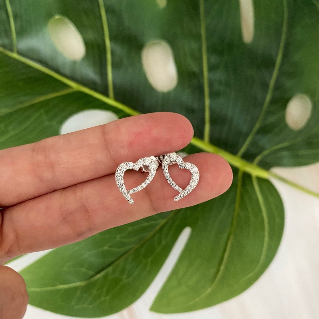 Anting Giwang Tusuk Emas Putih Fashion Zircon Love Kadar 75% 1.65 Gram