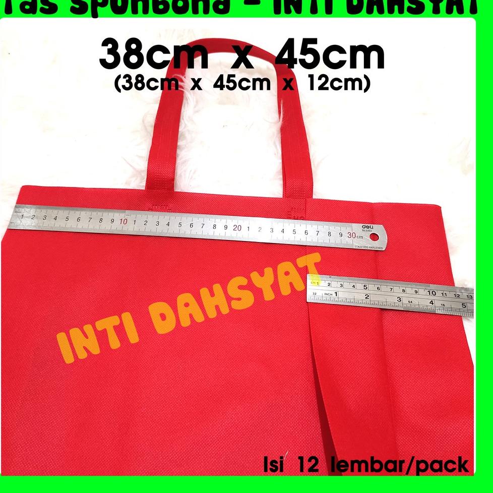 

[KODE PRODUK GI07154] Tas Spunbond Goodie Bag Non Wooven Handle Lipat Samping 38x45+12 (isi 12lembar/Lusin) Tas Sembako Besar PALING