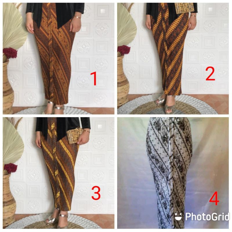 Rok plisket wiru instan motif parang bunga