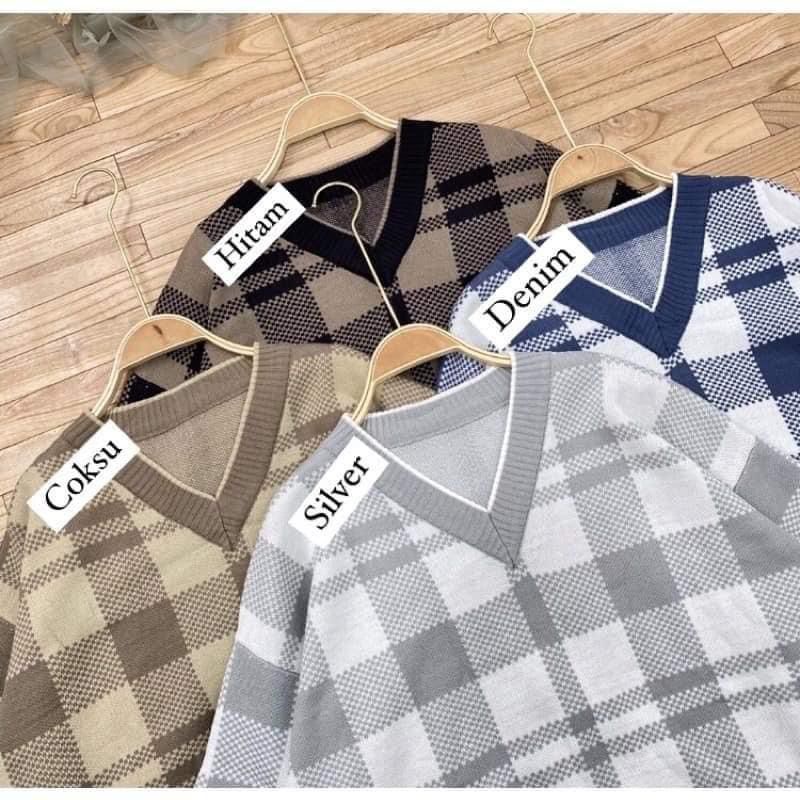 Sweater Tartan Rajut Wanita Premium Oversize Fit M To XL By Galleraj.id