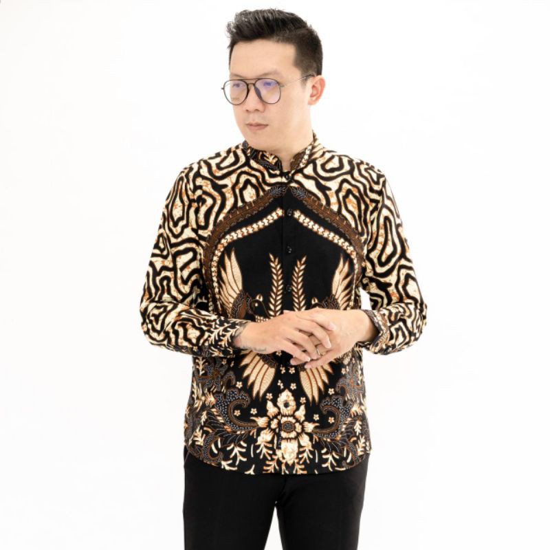 Kemeja Batik Shanghai Cream Kemeja Batik Slimfit Modern Pria Kemeja Batik Cowok Lengan Panjang