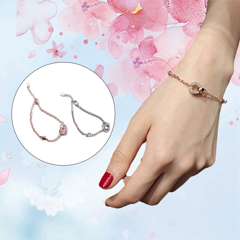 Fancyqube Gelang Double Ring Aksen Kristal Gaya Korea Untuk Pelajar