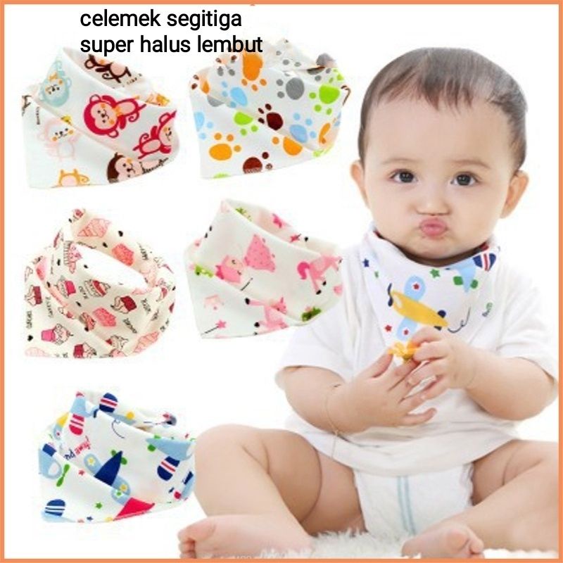 Slabber Segitiga Bayi Celemek Bayi / Tatakan Iler / Celemek Makan Bayi / BIB Segitiga Bayi