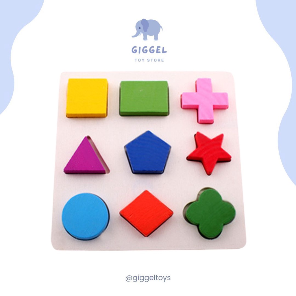 [ Giggel ] Mainan Kayu Edukasi Anak Wooden Toys Puzzle Geometri Kayu / Puzzle Geometri 3D / Shape Sorting 4in1 Wooden Toys